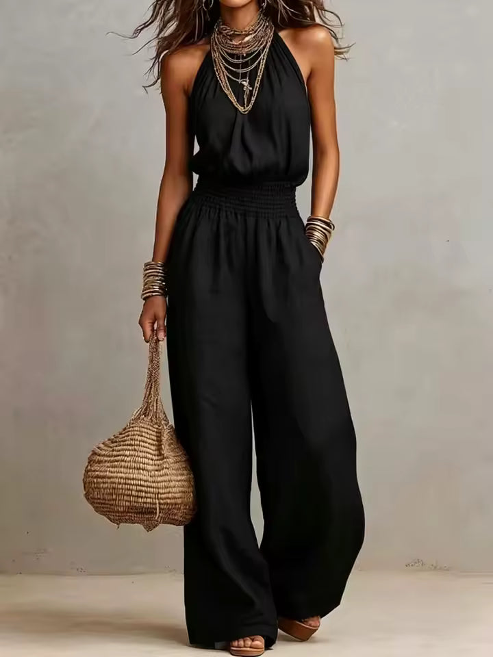 VALERIA | Halter Nek Wijde Pijpen Jumpsuit
