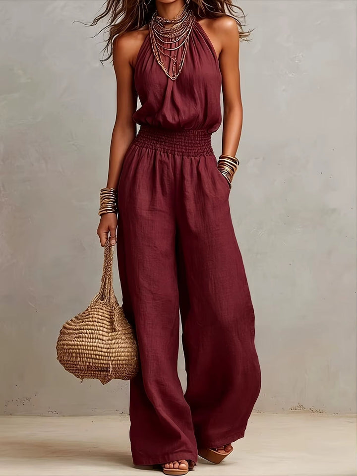 VALERIA | Halter Nek Wijde Pijpen Jumpsuit