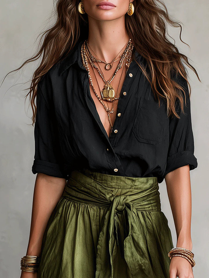 RIVER | Twee-delig Set: Zwarte Top en Olijfgroene Midi Rok