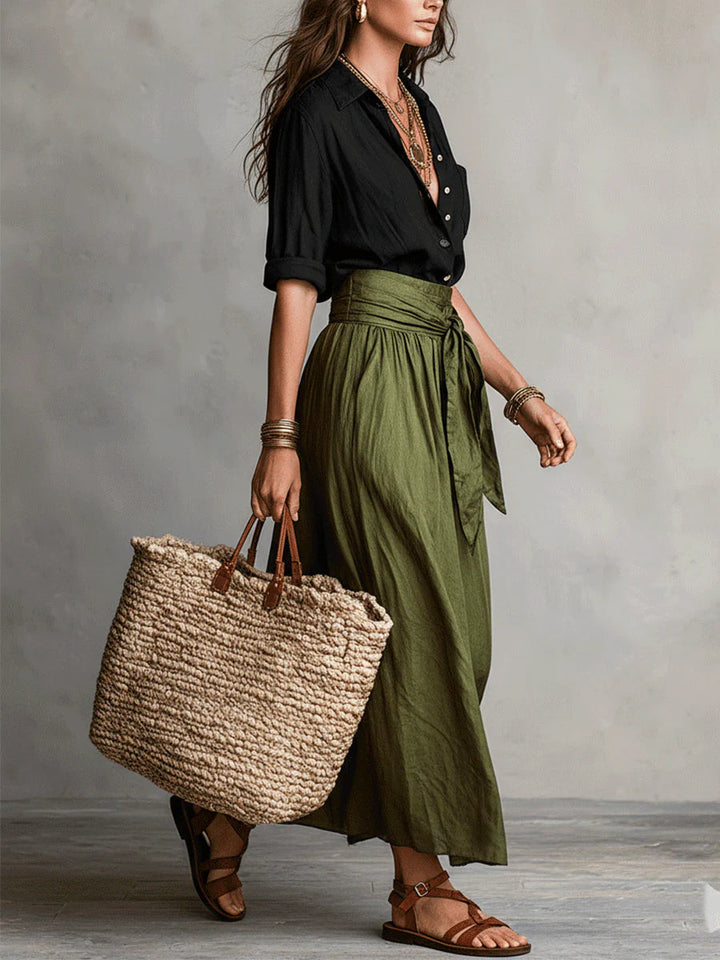 RIVER | Twee-delig Set: Zwarte Top en Olijfgroene Midi Rok