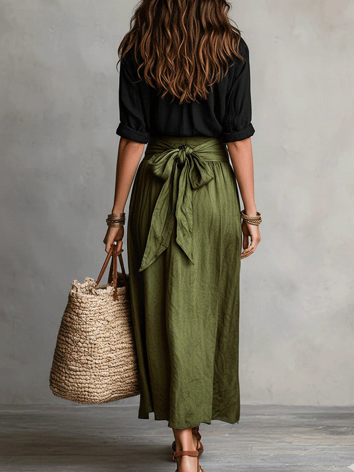 RIVER | Twee-delig Set: Zwarte Top en Olijfgroene Midi Rok
