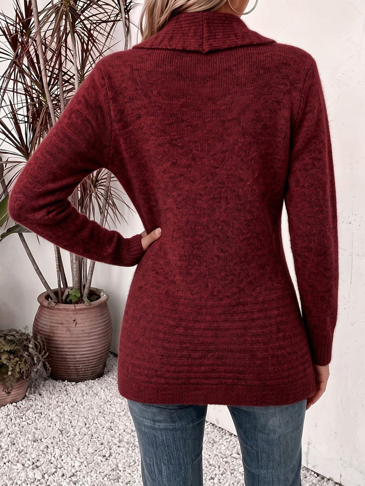 Marlowe™ | Bordeau Ribbelgebreide Knopen-Tab Cardigan
