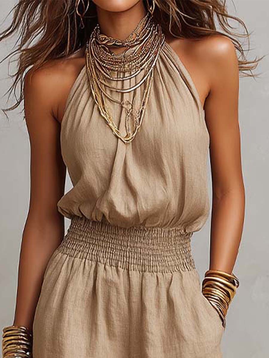 VALERIA | Halter Nek Wijde Pijpen Jumpsuit