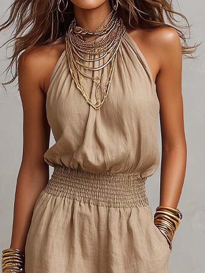 VALERIA | Halter Nek Wijde Pijpen Jumpsuit