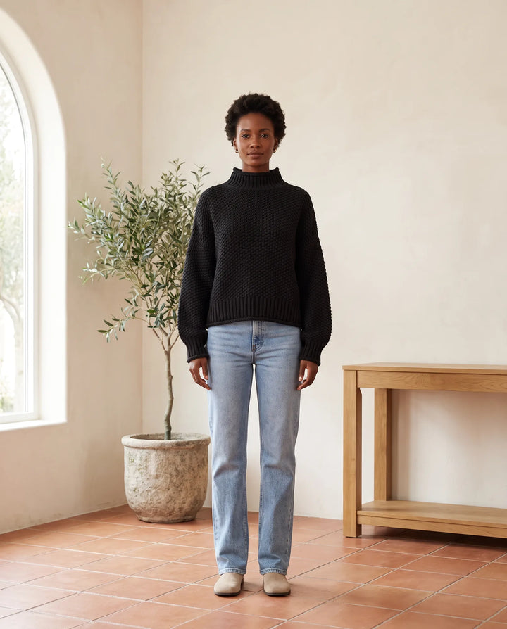 Camille Coltrui voor Dames - Chunky Gebreide Oversized Pullover - Zwart | Auburn Row