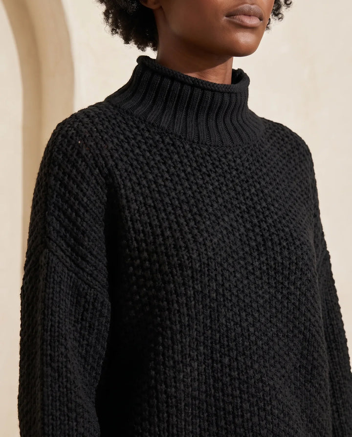 Camille Coltrui voor Dames - Chunky Gebreide Oversized Pullover - Zwart | Auburn Row