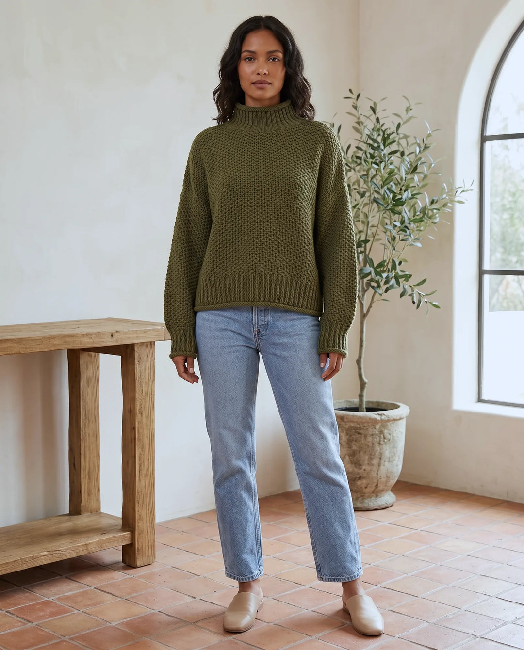 Camille Coltrui voor Dames - Chunky Gebreide Oversized Pullover - Groen | Auburn Row