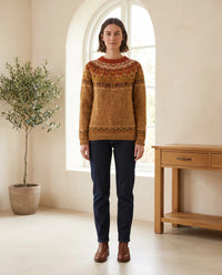 Ingrid Fair Isle Trui voor Dames - Nordic Patroon Gebreide Pullover - Bruin | Auburn Row