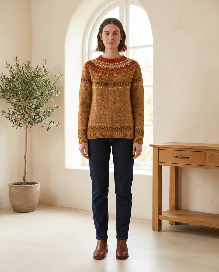 Ingrid Fair Isle Trui voor Dames - Nordic Patroon Gebreide Pullover - Bruin | Auburn Row