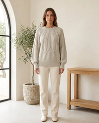 Isla Kabelgebreide Trui voor Dames - Ronde Hals Lange Mouwen Trui - Beige | Auburn Row