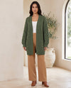 Juniper Chunky Cable Knit Cardigan voor Vrouwen - Open Voorkant Oversized met Patches - Groen | Auburn Row