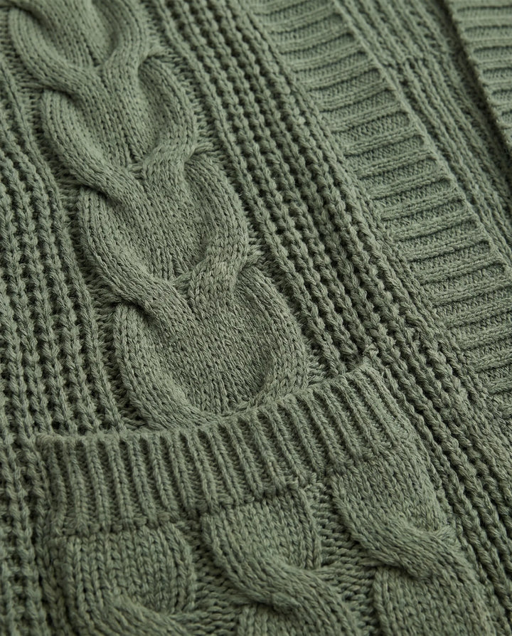 Juniper Chunky Cable Knit Cardigan voor Vrouwen - Open Voorkant Oversized met Patches - Groen | Auburn Row