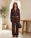 Winnie Brei Lounge Set met Wijde Broek – Chocoladebruin
