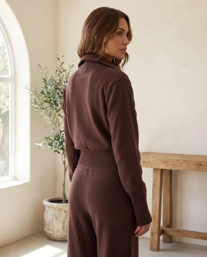 Winnie Brei Lounge Set met Wijde Broek – Chocoladebruin