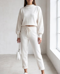 Cleo Gebreide Trui & Broek Set voor Dames – Wit