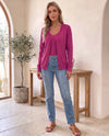 Odette Fijn Gebreide Cardigan voor Dames - Knopen Voor V-Hals - Roze Rood | Auburn Row