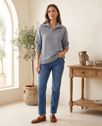Kwart Zip Trui voor Dames - Geribbelde Knit Staande Kraag Pullover - Grijs | Auburn Row