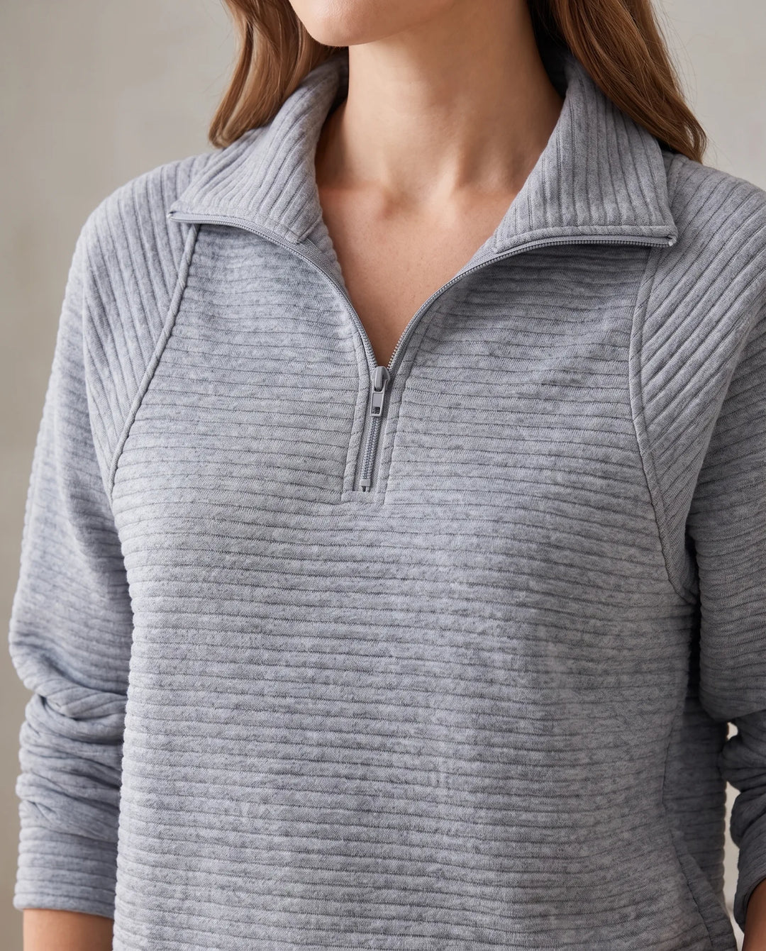 Kwart Zip Trui voor Dames - Geribbelde Knit Staande Kraag Pullover - Grijs | Auburn Row