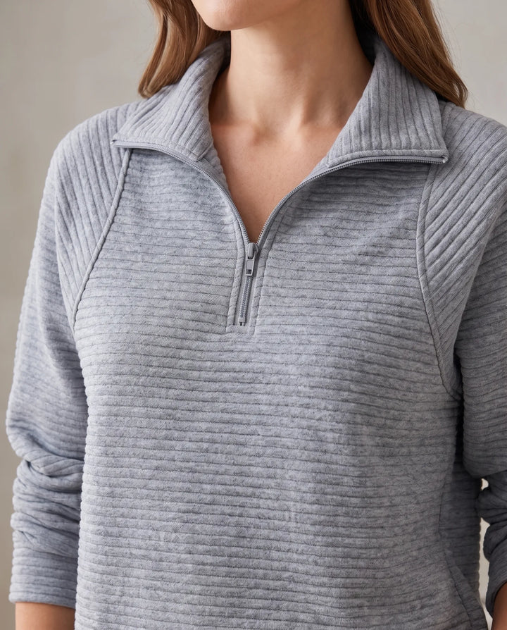 Kwart Zip Trui voor Dames - Geribbelde Knit Staande Kraag Pullover - Grijs | Auburn Row