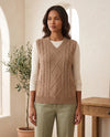 Georgia V-Hals Kabelgebreide Sweater Vest voor Vrouwen – Tan