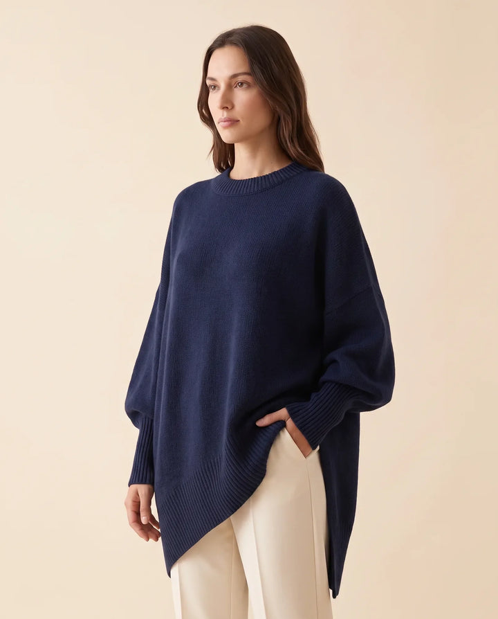 Daphne Trui voor Dames - Oversized Asymmetrische Zoom Ronde Hals