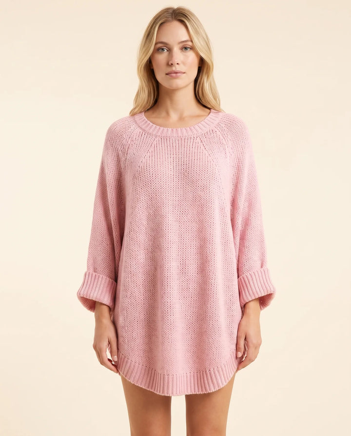 Eloise Trui voor Dames - Oversized Poncho-Stijl Met Gebogen Zoom en Ronde Hals