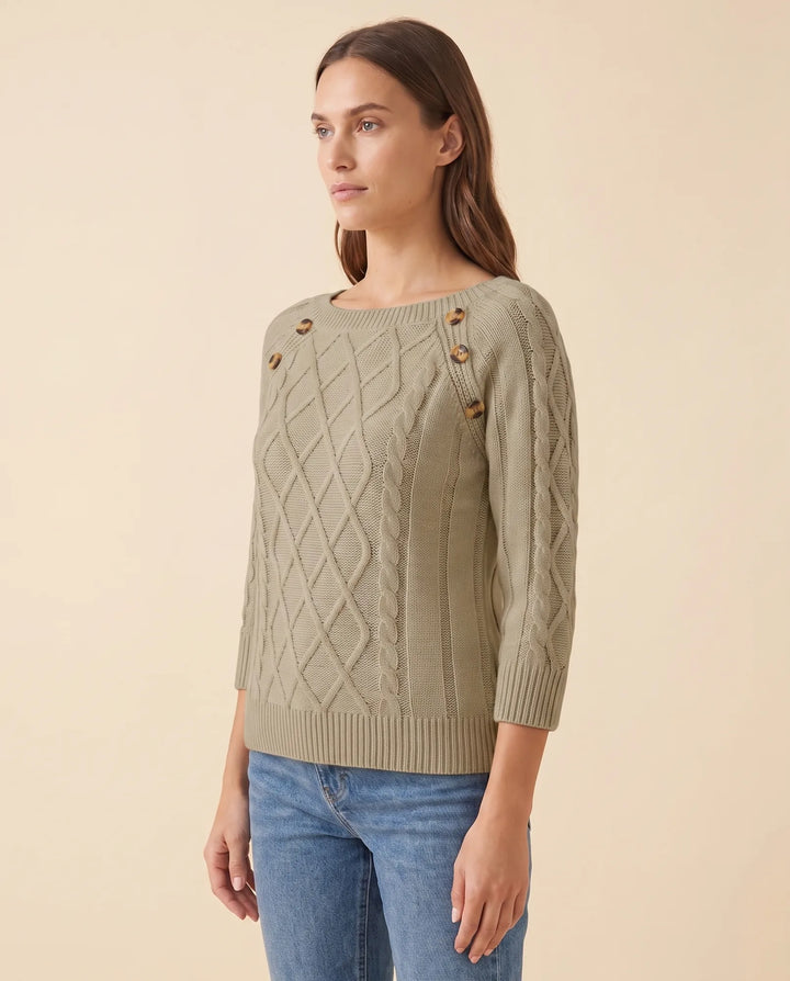 Ivy Trui voor Dames - Kabelbrei Knopen Schouder Ronde Hals