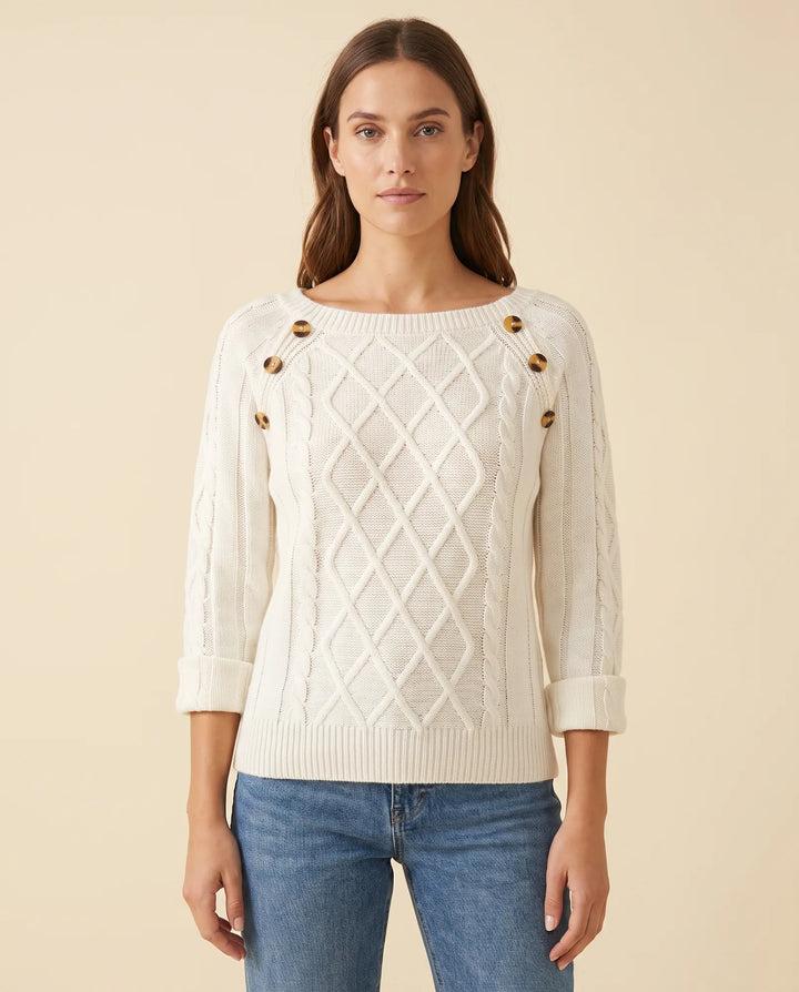 Ivy Trui voor Dames - Kabelbrei Knopen Schouder Ronde Hals