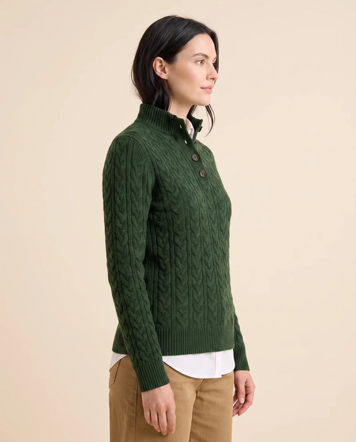 Maeve Trui voor Dames - Kabelgebreide Knop Hals Standkraag