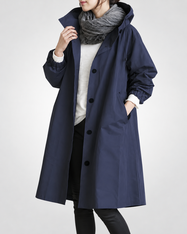 Vina| Warme Lange Trenchcoat Met Capuchon
