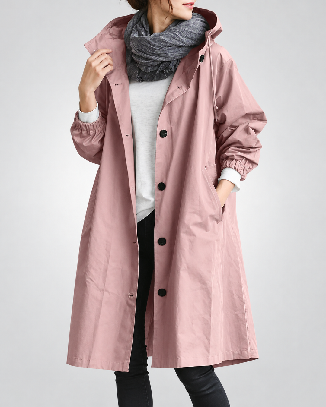 Vina| Warme Lange Trenchcoat Met Capuchon