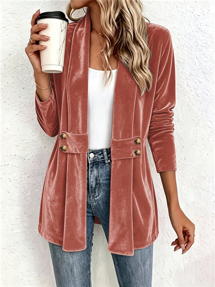 Sienna™ | Rustkleurige Velvet Knop-Tab Cardigan