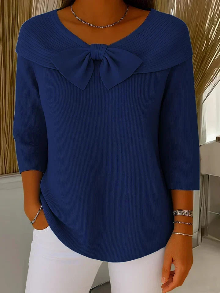 Tivella™ | Sweater met Strik en Ronde Halslijn
