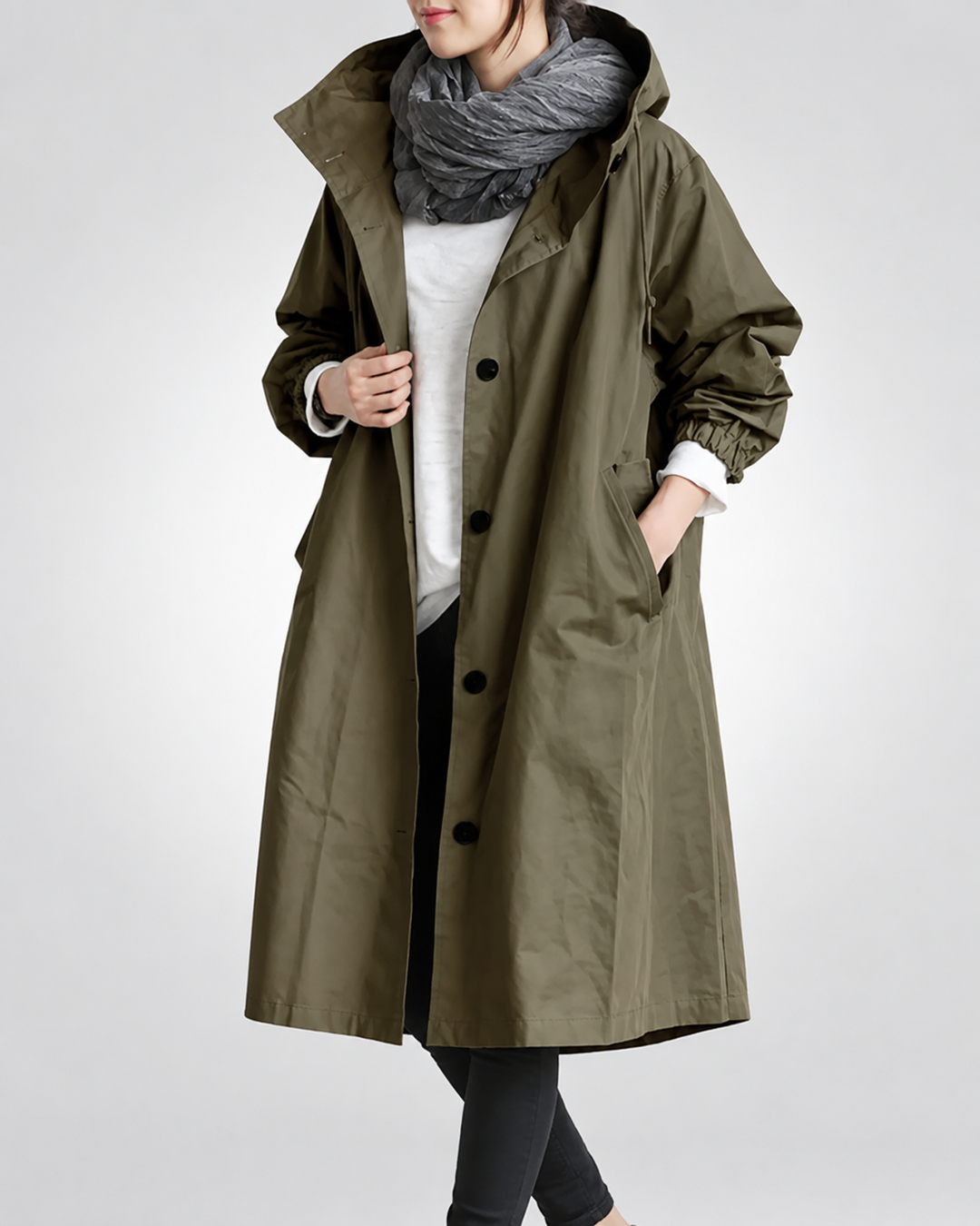Vina| Warme Lange Trenchcoat Met Capuchon