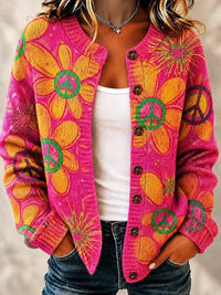 Addison | Levendige Bloemenprint Gebreide Knopen Voorkant Cardigan