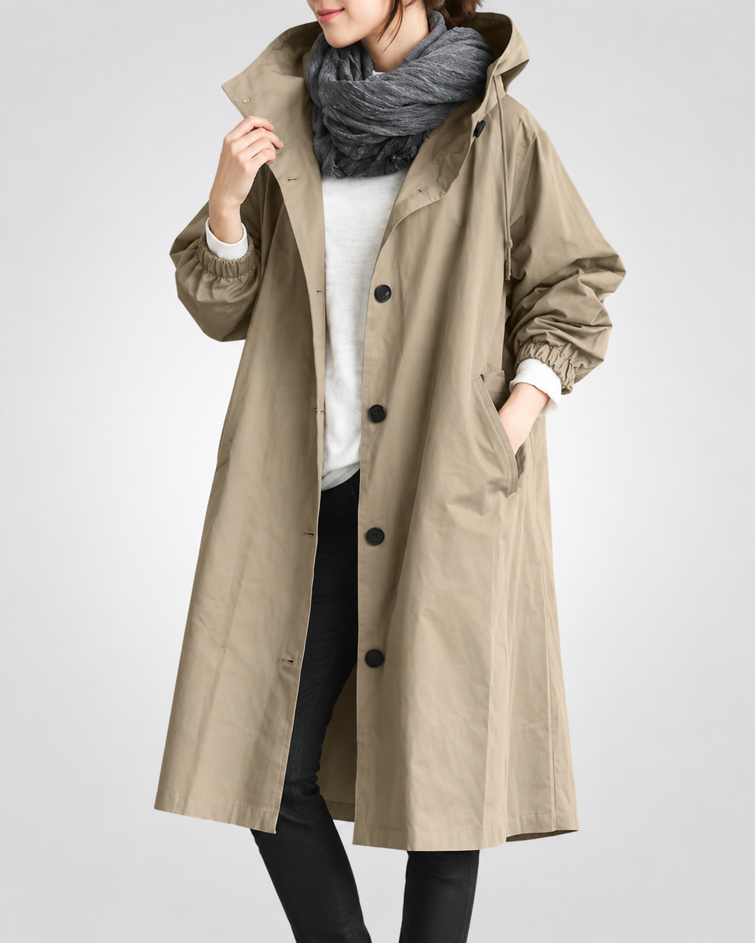 Vina| Warme Lange Trenchcoat Met Capuchon