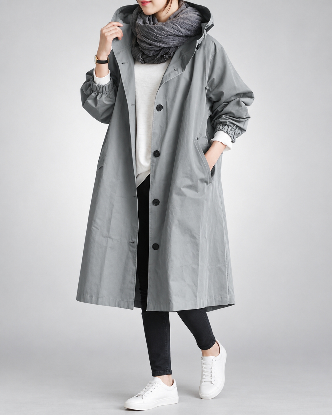 Vina| Warme Lange Trenchcoat Met Capuchon