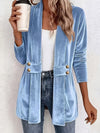 Delaney™ | Hemelsblauwe Velours Knop-Tab Cardigan