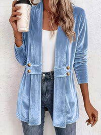Delaney™ | Hemelsblauwe Velours Knop-Tab Cardigan