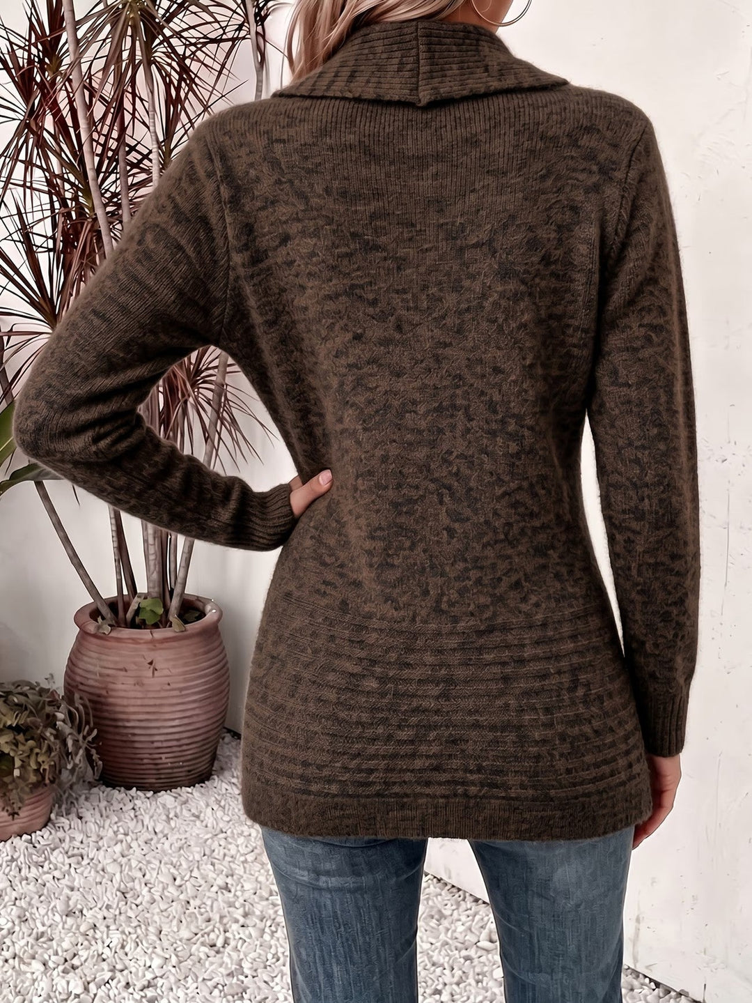 Camille™ | Chocolade Ribgebreide Knopen-Tab Cardigan