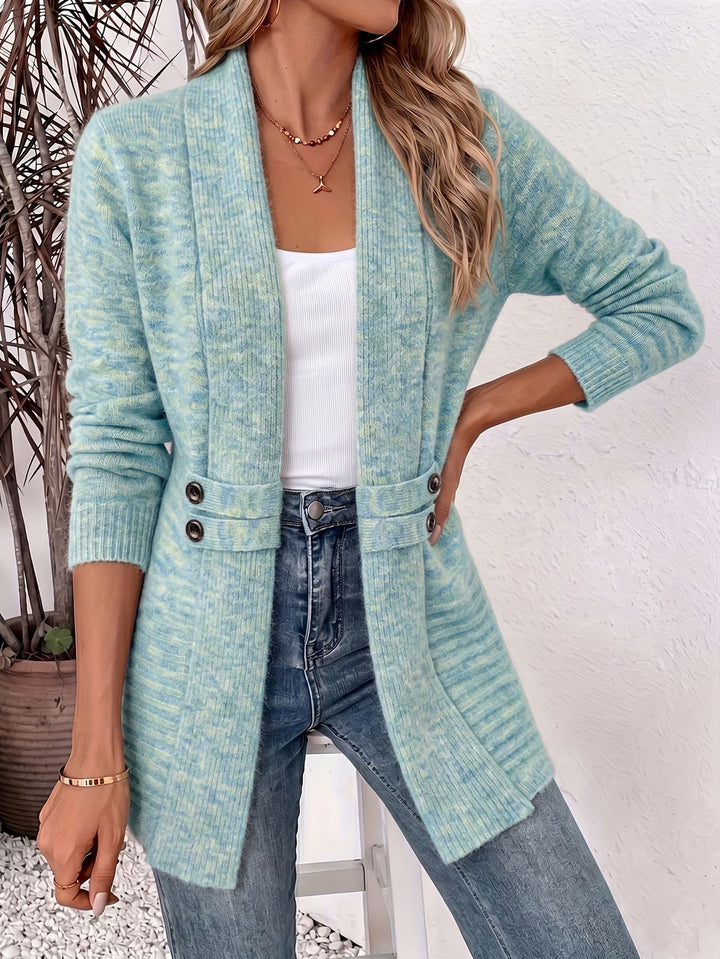 Nova™ | Aqua Geribbelde Brei Knopen-Tab Cardigan