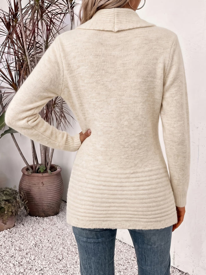 Harlow™ | Havermout Geribbelde Brei Knopen-Tab Cardigan
