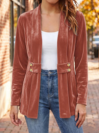 Sienna™ | Rustkleurige Velvet Knop-Tab Cardigan