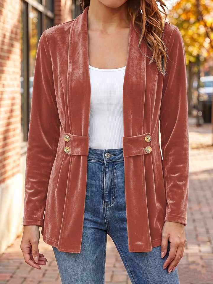Sienna™ | Rustkleurige Velvet Knop-Tab Cardigan