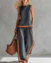Ursula - Elegante en Casual Set van Vest en Broek met Twee-Tonige Afwerkingen