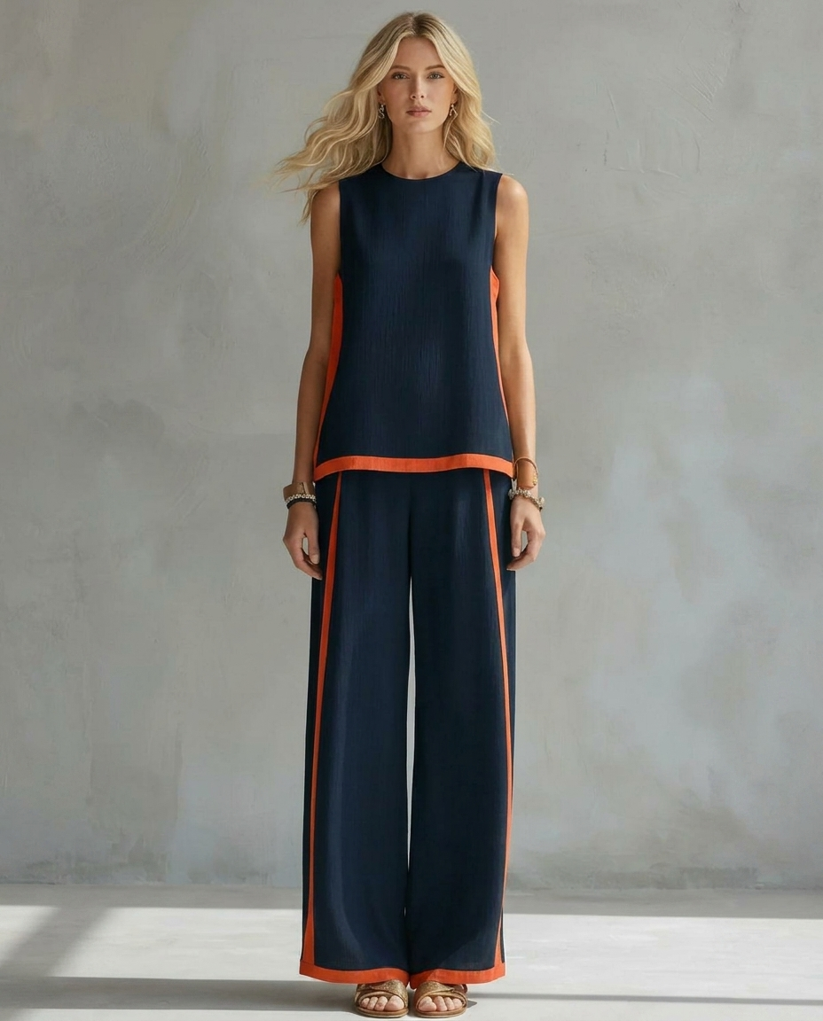 Ursula - Elegante en Casual Set van Vest en Broek met Twee-Tonige Afwerkingen