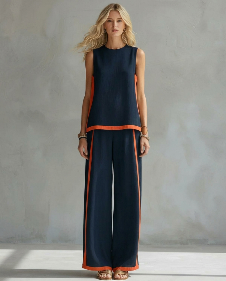 Ursula - Elegante en Casual Set van Vest en Broek met Twee-Tonige Afwerkingen