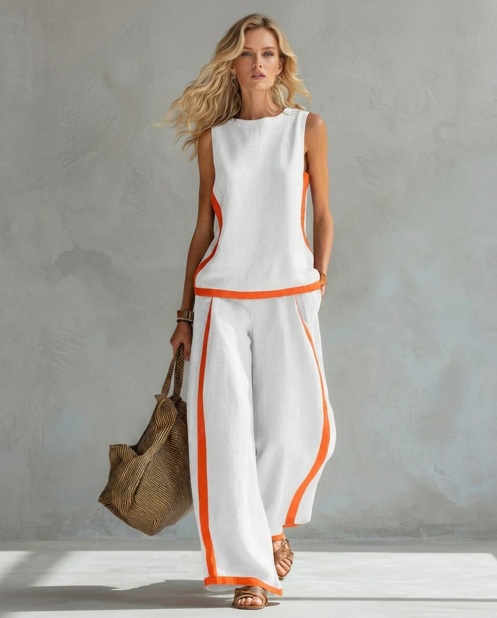Ursula - Elegante en Casual Set van Vest en Broek met Twee-Tonige Afwerkingen