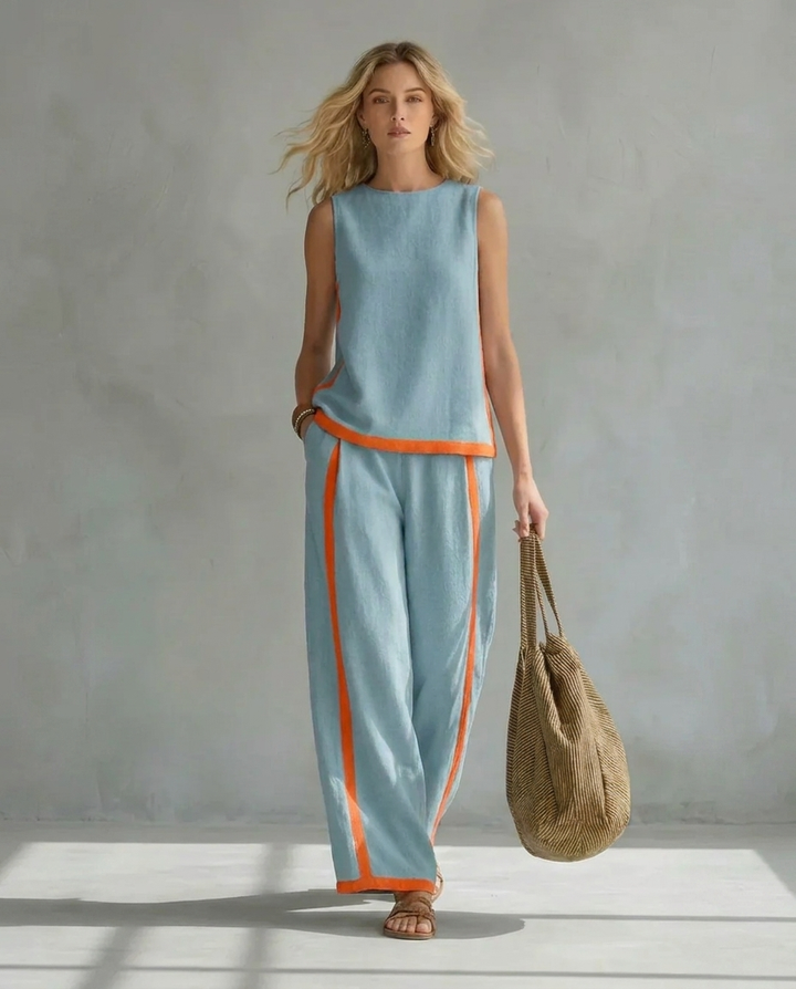 Ursula - Elegante en Casual Set van Vest en Broek met Twee-Tonige Afwerkingen