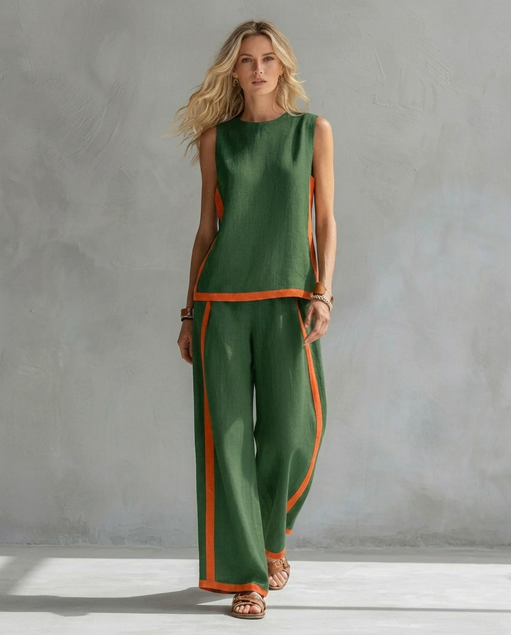 Ursula - Elegante en Casual Set van Vest en Broek met Twee-Tonige Afwerkingen